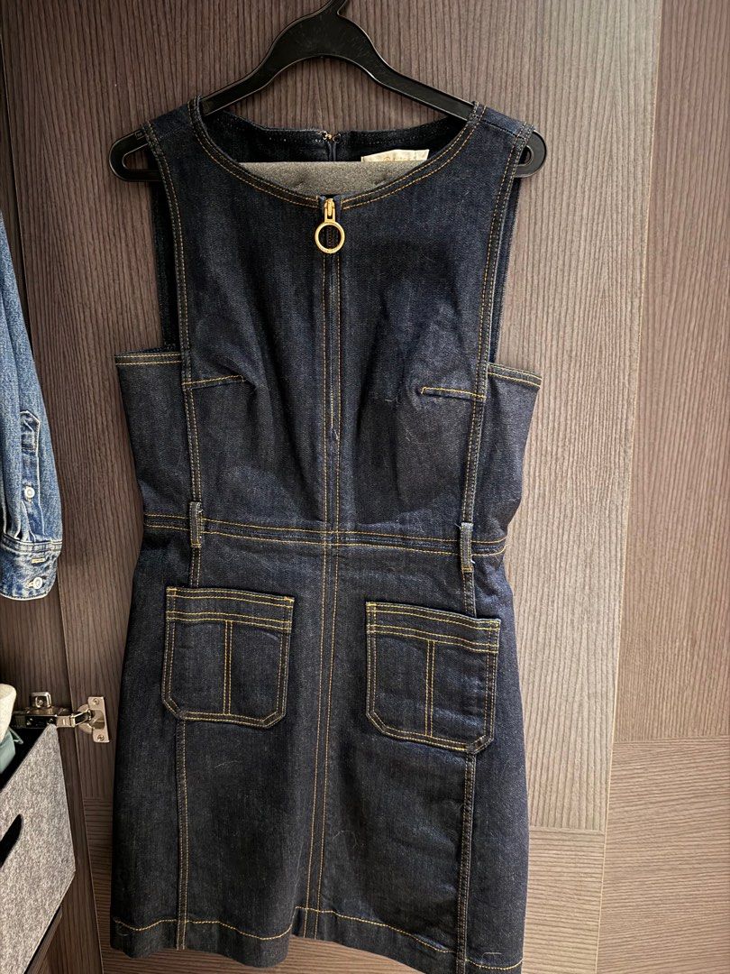 tory burch denim dress Tory Burch Belted Gemini Jacquard Sleeveless Denim Dress In Gemini Link Bloom Jacquard
