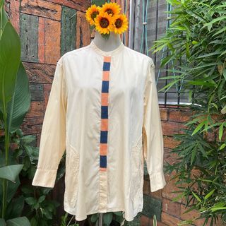 Tsumori Chisato shirt  women’s yellow shirt buttoned down summer cotton/wool top wide oversized Brand size 2 - fits Large - XL Filipina frames