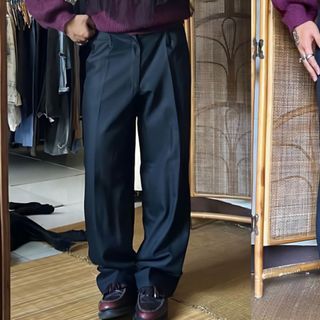 WEARBOYSGO Deep Blue Navy Japanese Madr Pleated Straight Leg Slacks Trousers Pants | Wear Boys Go | Vintage Y2K 90s Retro Golf Officewear Formal Dressy Preppy Academia Miu Japan Skater Grunge