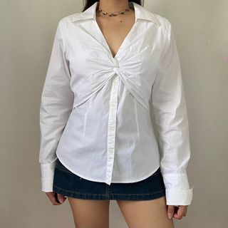 white twist front long sleeve