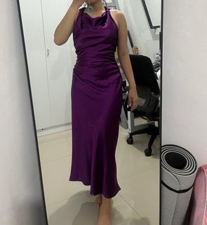Zara satin slip cowl dress purple