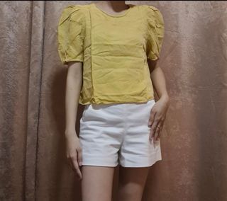 Zara Yellow Puff Sleeve Top Blouse