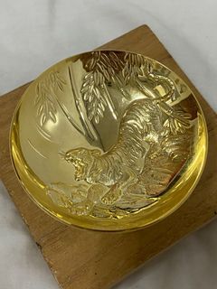 24K Gold Plates Japanese Tiger Sake Cup Plate Saucer Vintage