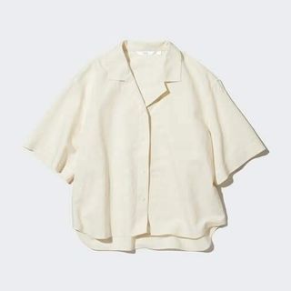 🌼 UNIQLO Linen Blend Open Collar Button Down Polo Shirt