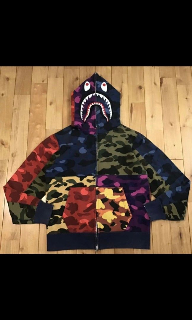A bathing APE bape mix camo shark full zip hoodie Carousell