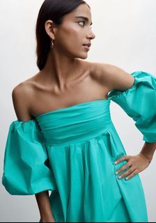 Authentic MANGO Puffed Sleeve Midi Dress