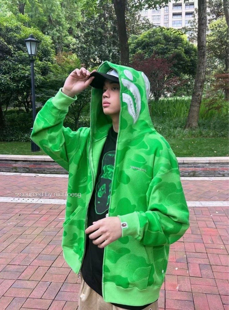 Bape green hoodie shop
