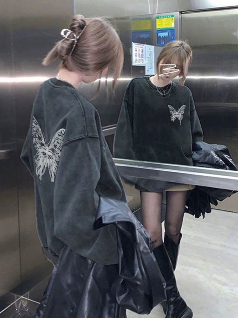 black butterfly sweater oversized Women s Fashion Coats Jackets and Outerwear on Carousell