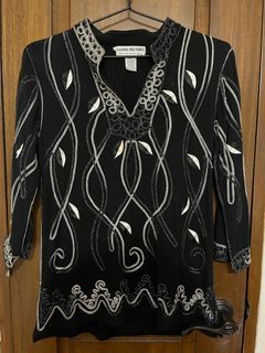 Black Embroidered Long Sleeves Top