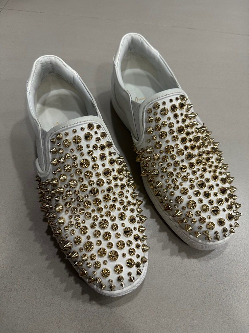 Christian Louboutin Men s Sailor Boat Spikes Flat White Gold