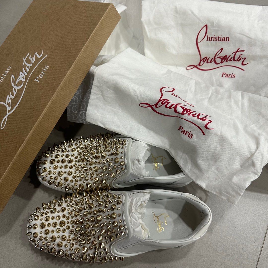 Christian Louboutin Men s Sailor Boat Spikes Flat White Gold