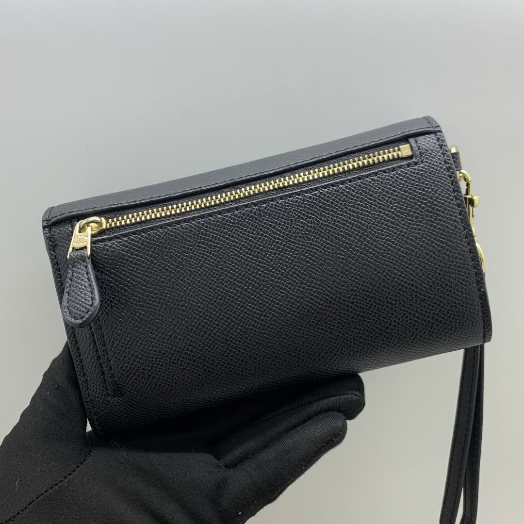 COACH F30205 BLACK FLAP PHONE WALLET WRISTLET POUCH 247020644 WE