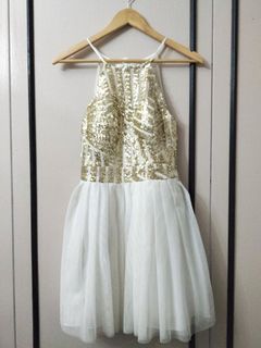 Cocktail Gown in White and Gold | Prom Gown | Elegant Gown | Classy Gown | Wedding Guest Gown | Elegant Dress|