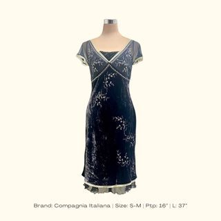 Compagnia Italiana Black Velvet Lace Chiffon with beads Dress | Vintage Retro