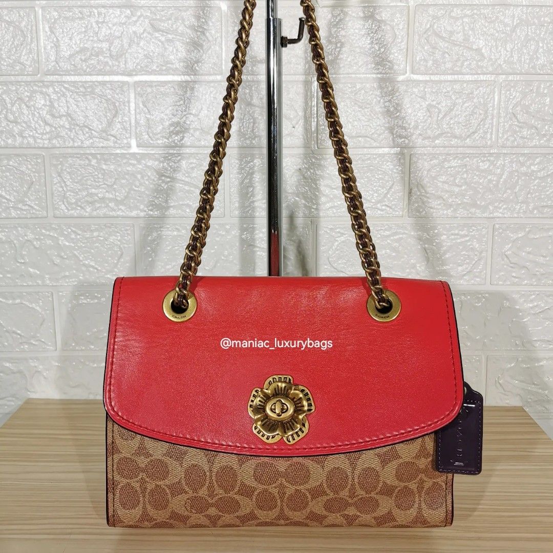 Convertible Shoulder COACH Parker in Signature Canvas with Tea Rose Turnlock