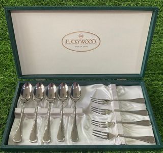 Cutlery Set LuckyWood Stainless Steel 18-12, 5pcs Dessert Spoon 4pcs Dessert Fork Engrave Markings with Gift Box - P899.00 Take All