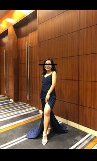 Glittery Blue Evening Dress with Slit | Formal Dress