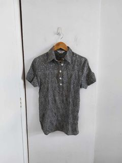 Grey Floral Crinkle Polo Shirt