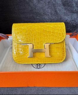 Hermes New Constance Slim Compact Alligator Missi Mimosa RGHW stamp