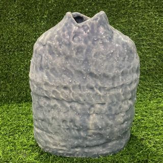 Ikebana Stoneware Glaze Crazing Handcrafted Blue Distressed Nordic Vase with Engrave Signature Markings 11” x 9” inches - P799.00