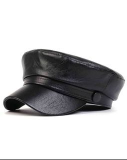 Ladies’ Solid Color Pu Leather Beret Cap