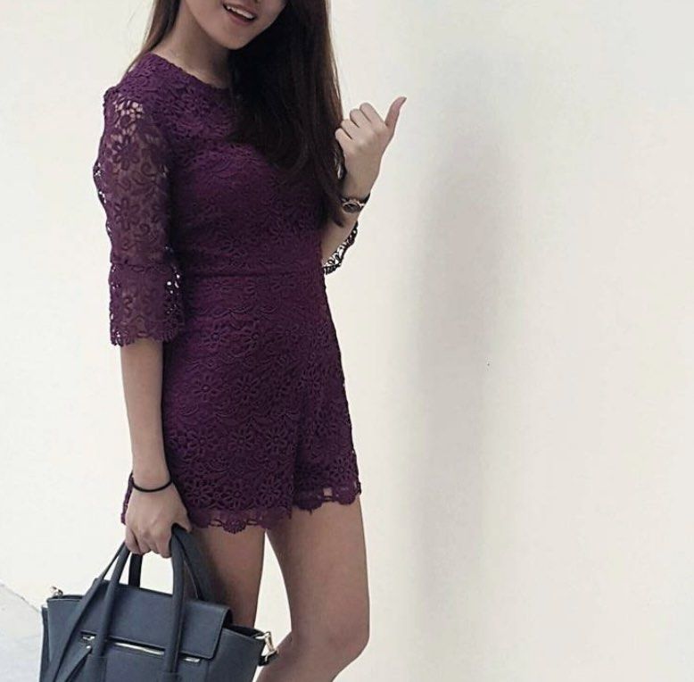Maroon lace romper dress on sale