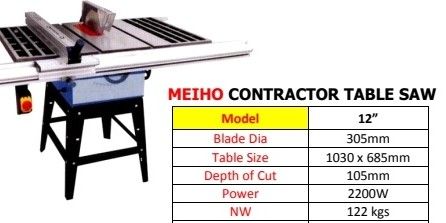 Meiho contractor table saw