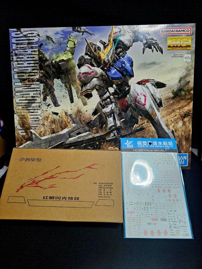 MG Barbatos Gundam, Blood Eye effect MGSD HG Master Grade iron blood orphan. (Category: Gundam Model Kits) located in Singapore. Submitted by starystarrylight (Listing ID 1304179623, Image 1). Description: Selling as a set and individually. $72 Set includes 1x MG Barbatos Gundam 1x Water decal (Random Brand) 1x Blood Eye Effect add on Individually, MG Barbatos $60 Blood eye effect $15 Self collect at cck/lavender mrt or other meet-up location can