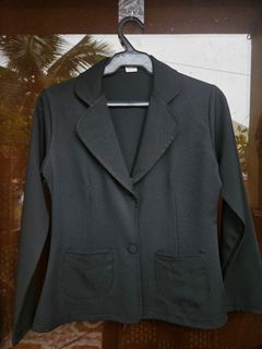 Plain Black Blazer Coat with Pockets