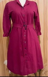 Plus size Belted shirtdress - maroon