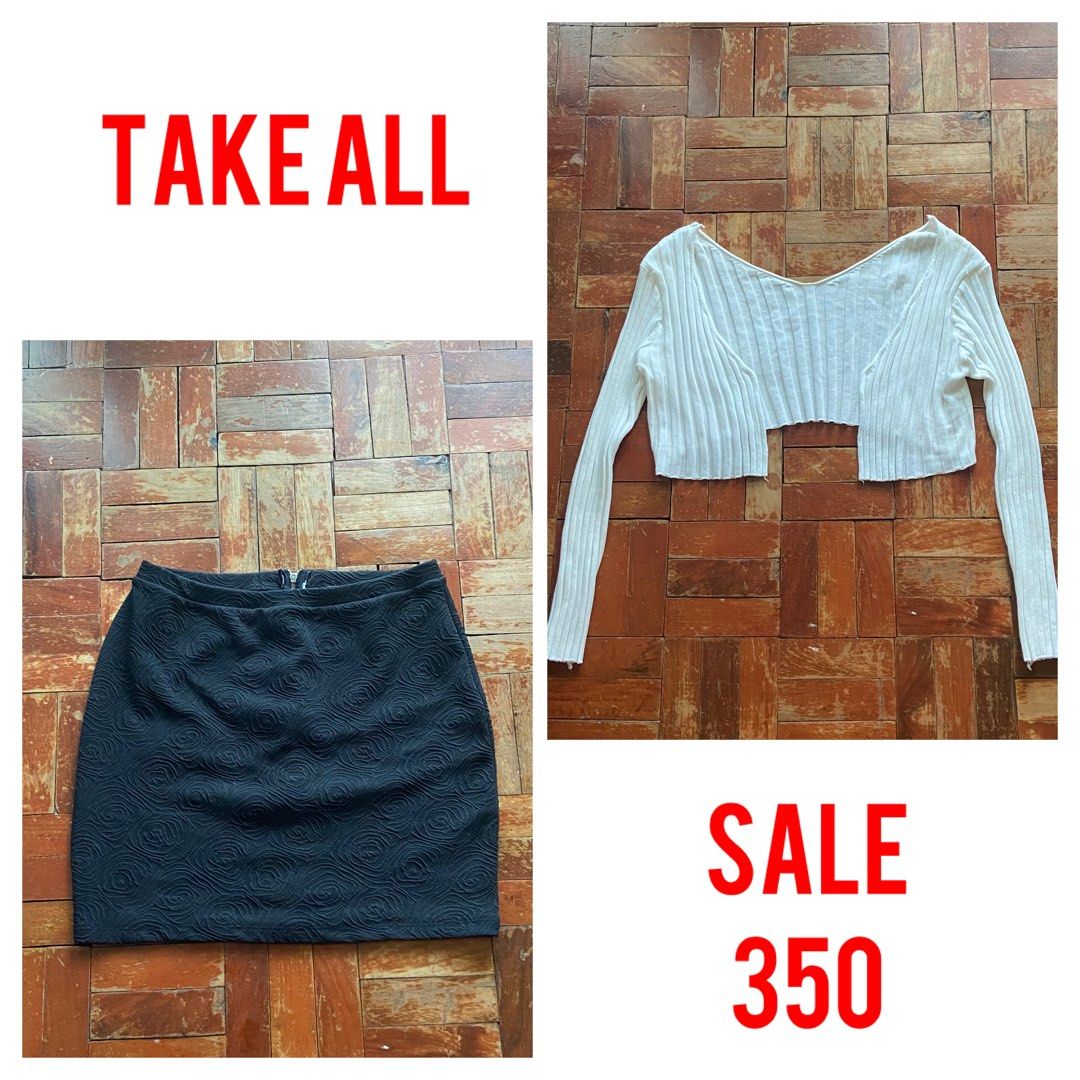Premium Skirt and top take all (Category: Skirts) located in Makati City. Submitted by bananayaa (Listing ID 1304116263, Image 1). Description: Take all Used once Black mini skirt White knitted cover top Pm if interested! .