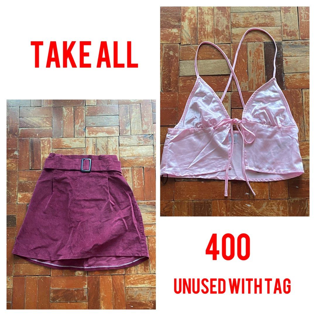 Premium top and skirt take all (Category: Sets or Coordinates) located in Makati City. Submitted by bananayaa (Listing ID 1304116483, Image 1). Description: Never used with tag Hnm Top Maroon mini skirt 400 .