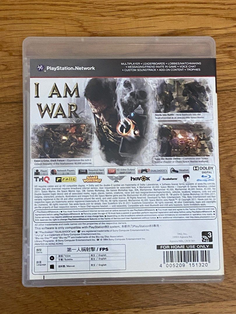 PS3 Warhammer 40000 Space Marine 戰鎚 殺無雙 星際戰士 PlayStation 3 game, 電子遊戲 ...