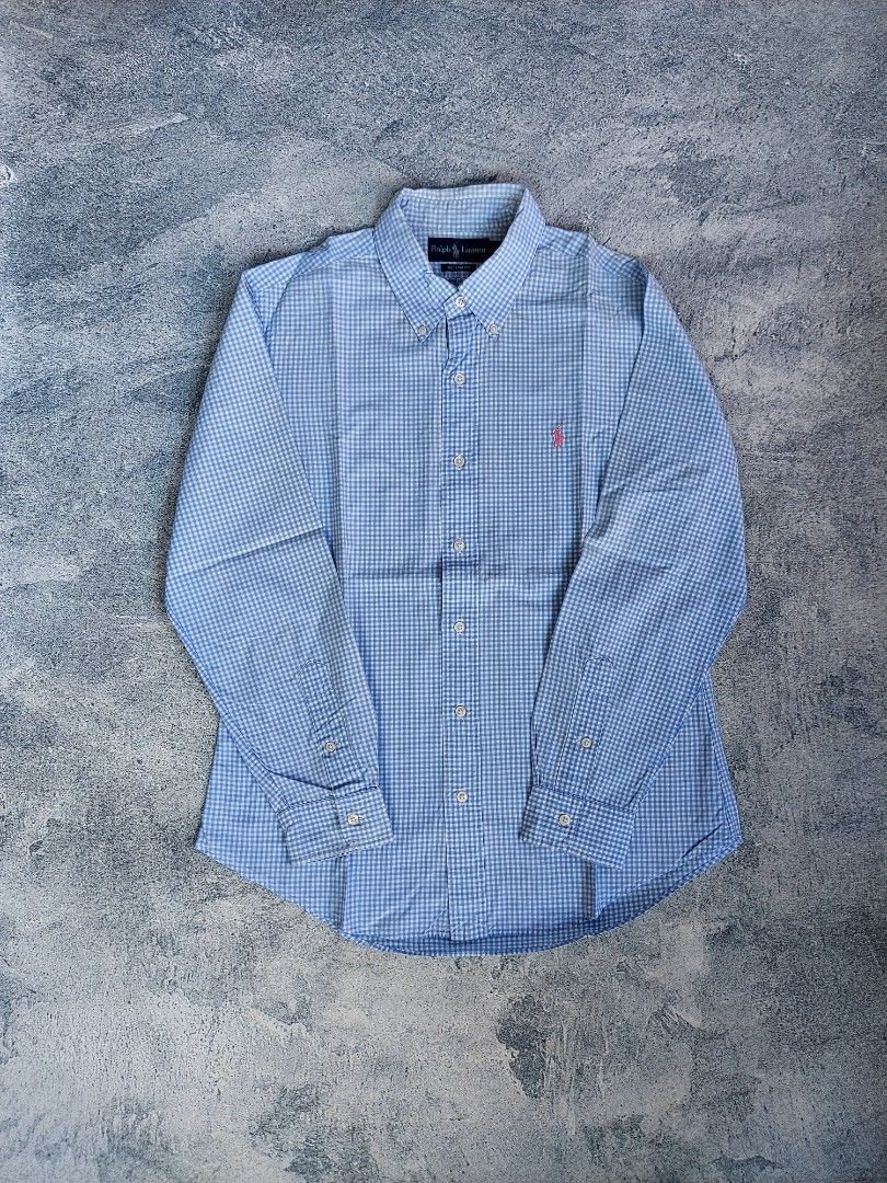 Ralph Lauren Gingham Long Sleeve Shirt, Fesyen Pria, Pakaian