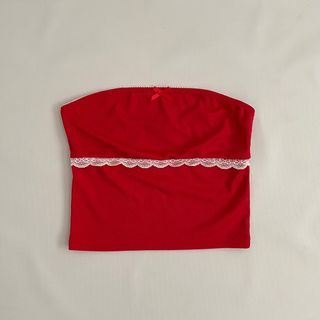 Red Reworked Lace Tube Top