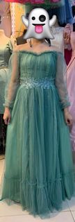 Sage Green Long Gown with sheer sleeves