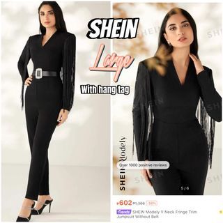 Shein Black Fringe Trim V-neck Jumpsuit with hang tag for Party and events/ Hollywood and Mafia Boss Theme