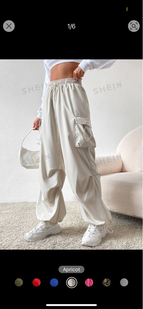 shein drawstring waist parachute cargo pants, Women's Fashion - Main Image
