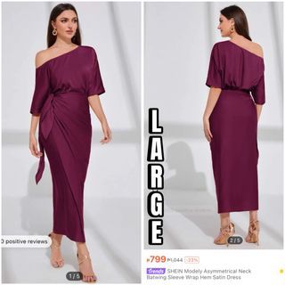 SHEIN  Magenta- Purple Asymmetrical Neck Batwing Sleeve Wrap Hem Satin Dress