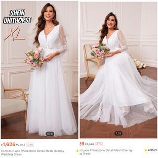 Shein Plus size White Lace Rhinestones Overlay Mesh Bride Wedding gown