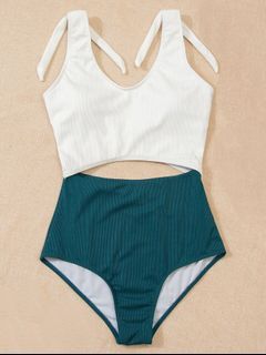 Shein Two Tone Cut Out Tie Shoulder One Piece Swimsuit