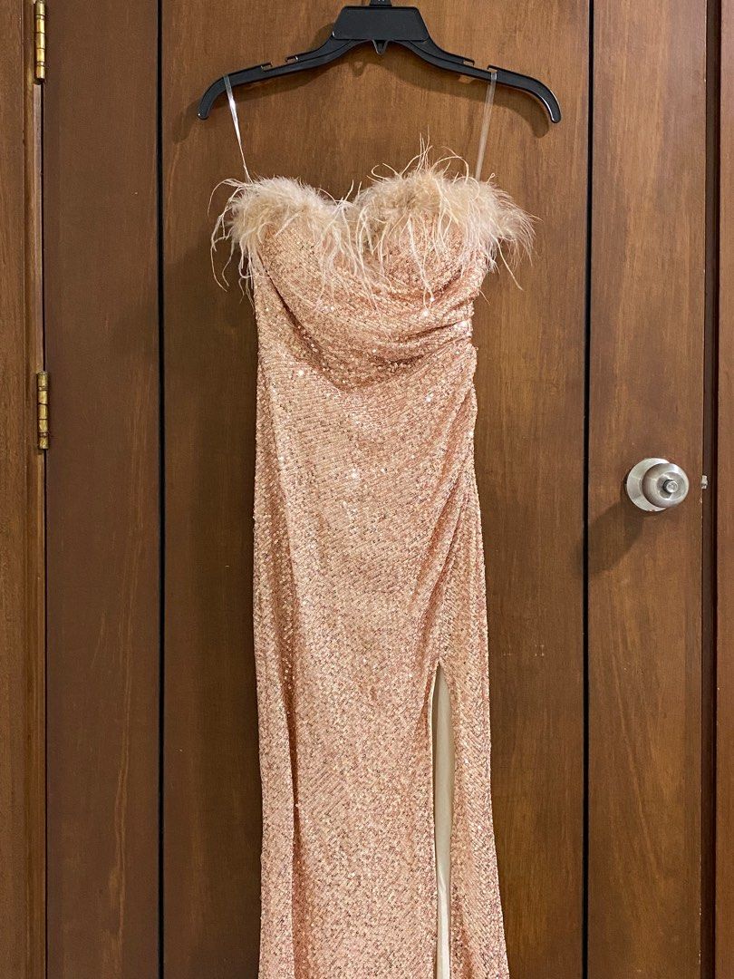 slim fit dress slacks Sparkly Rose Gold Sequin Prom Dress With Train,Sexy Evening Gown Y1436   Simplepromdress