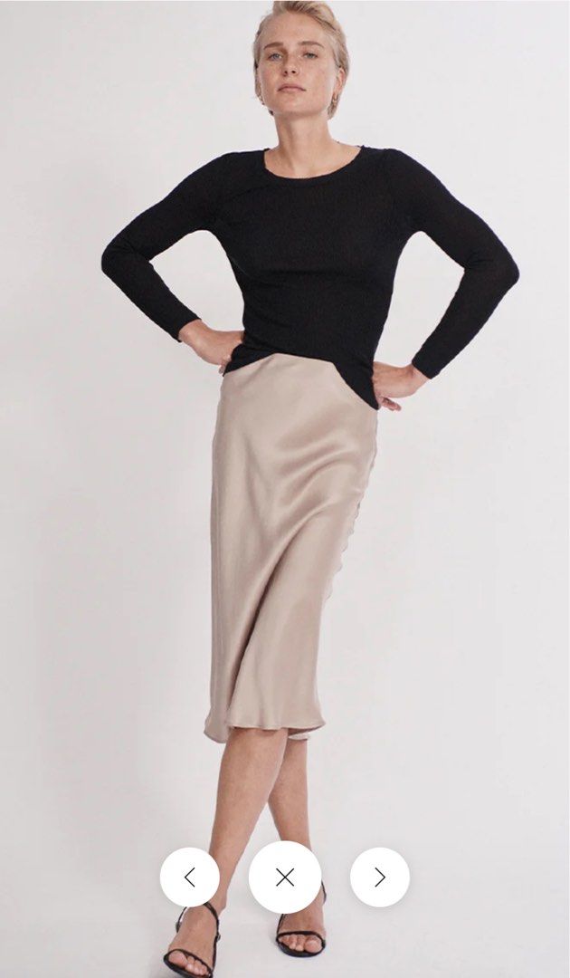 Silk Laundry Bias Cut 100 Silk Midi Skirt in Hazelnut Champagne