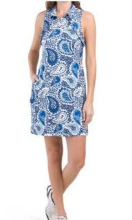 Size M Gottex Golf/Tennis Blue Paisley Ruffle Sleeveless Dress