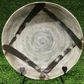 S5 Stoneware Handpainted Gray Linear Abstract Pattern Swirl  Dinner Salad Plate with Signature Markings 9.25” x 2” inches - P199.00