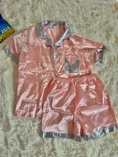 Terno sleepwear silk pink and gray