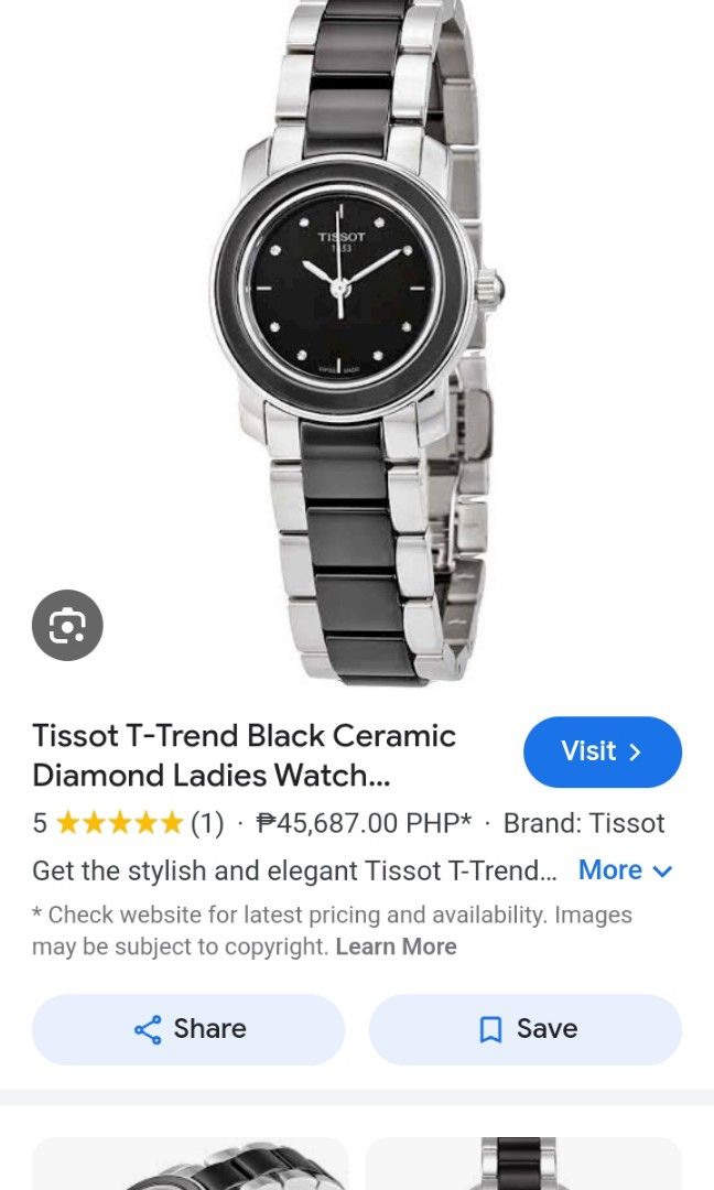 Tissot T Trend Black Ceramic Diamond Ladies Watch T0642102205600