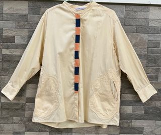 Tsumori Chisato women’s yellow button down blouse summer cotton/wool shirt wide oversized Brand  - size 2 - fits Large - XL Filipina frames