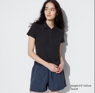 UNIQLO Airism Cotton Ribbed Polo Shirt (BLACK)