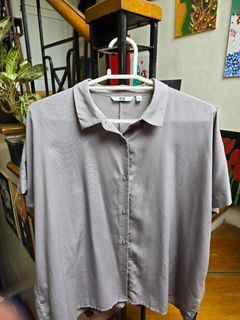 Uniqlo Rayon Short Sleeve Blouse (Purple Gray)